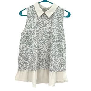 Loft size‎ small sleeveless collared tank top blouse white gray leopard print